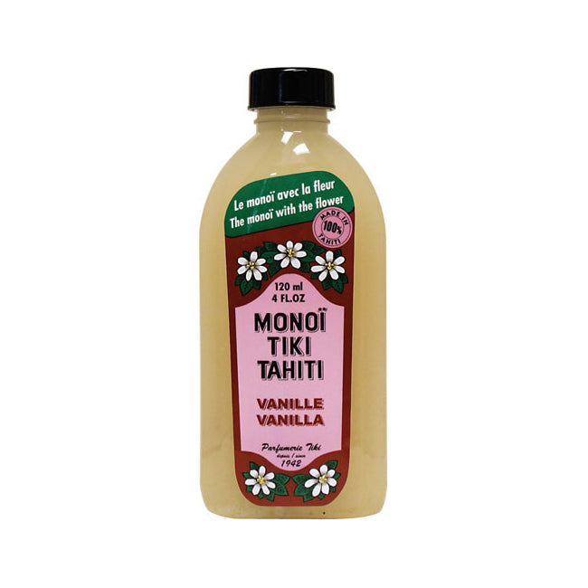 MON002 | bottle of Mono Tiki Tahiti vanilla oil 120 ml with pink label