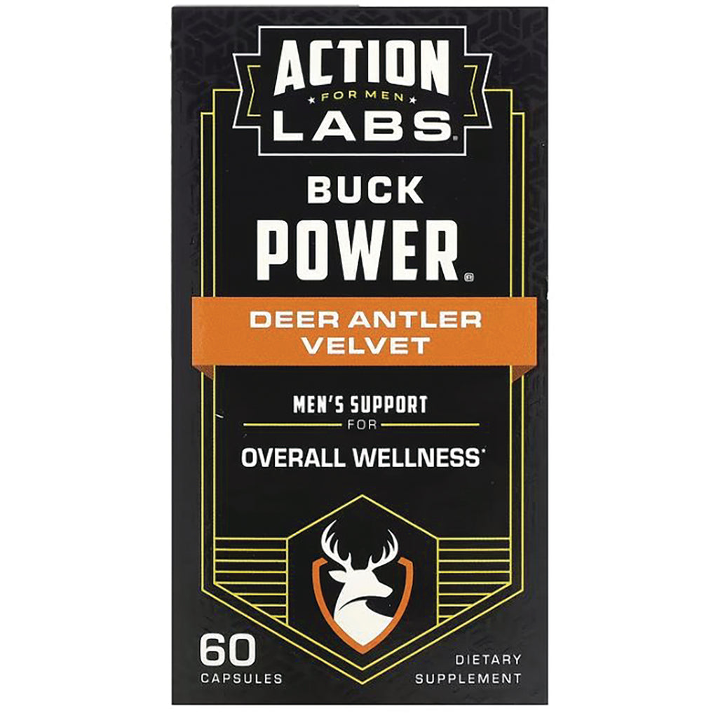 LAB001 | Action Labs Buck Power Deer Antler Velvet supplement front packaging men's support overall wellness 60 capsules - Thumbnail