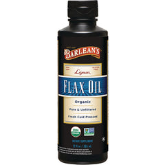 BAR063 | Barlean's Flax Oil bottle front label, organic, pure & unfiltered, 12 fl oz