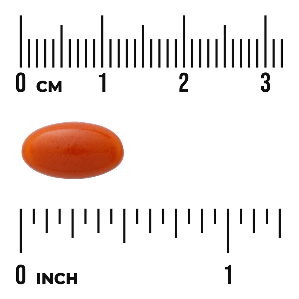 SW912 | Orange oval softgel shown with cm and inch rulers for size - Thumbnail
