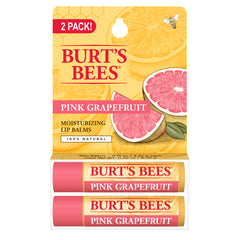BTB228 | Burt's Bees Pink Grapefruit moisturizing lip balm two-pack with two tubes and front card packaging
