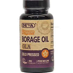 DEV012 | Deva Vegan Borage Oil GLA cold pressed bottle labeled 90 vegan caps