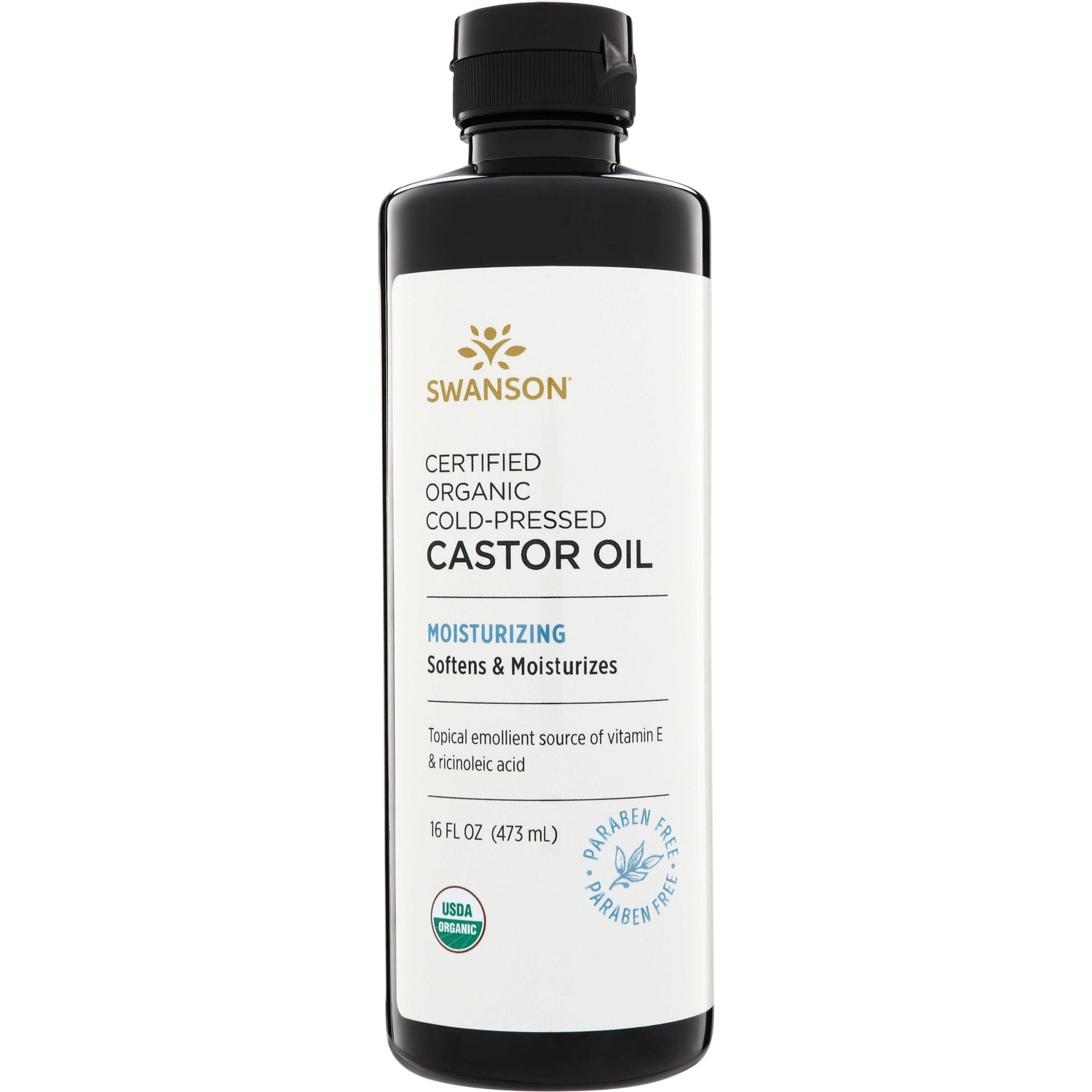SW999 | Swanson certified organic cold-pressed castor oil, moisturizing, 16 fl oz (473 mL)