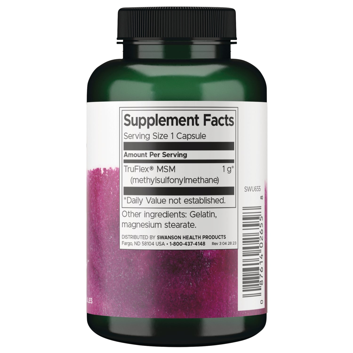 SWU655 | Supplement Facts panel: TruFlex MSM 1 gram per capsule