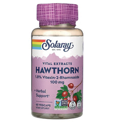 SLR434 | Solaray Hawthorn 100 mg supplement bottle front label, 60 vegcaps