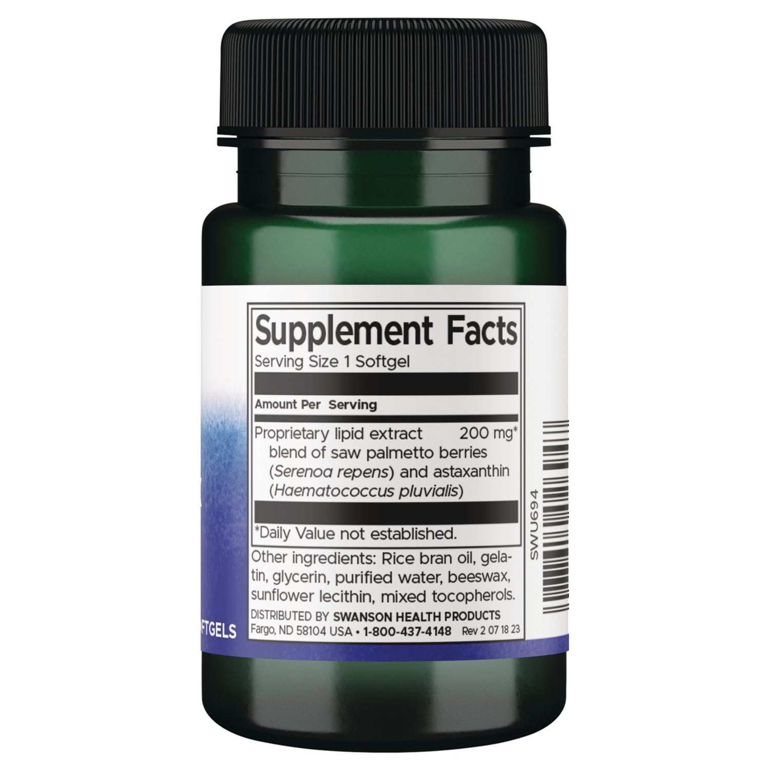 SWU694 | Back label with supplement facts and serving size information