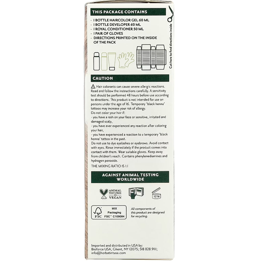 HBT007 | Back of hair color kit box showing contents list, caution text - Thumbnail