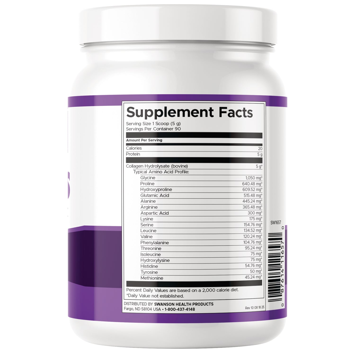 SW1657 | Back label showing Supplement Facts for collagen hydrolysate powder with amino acid profile