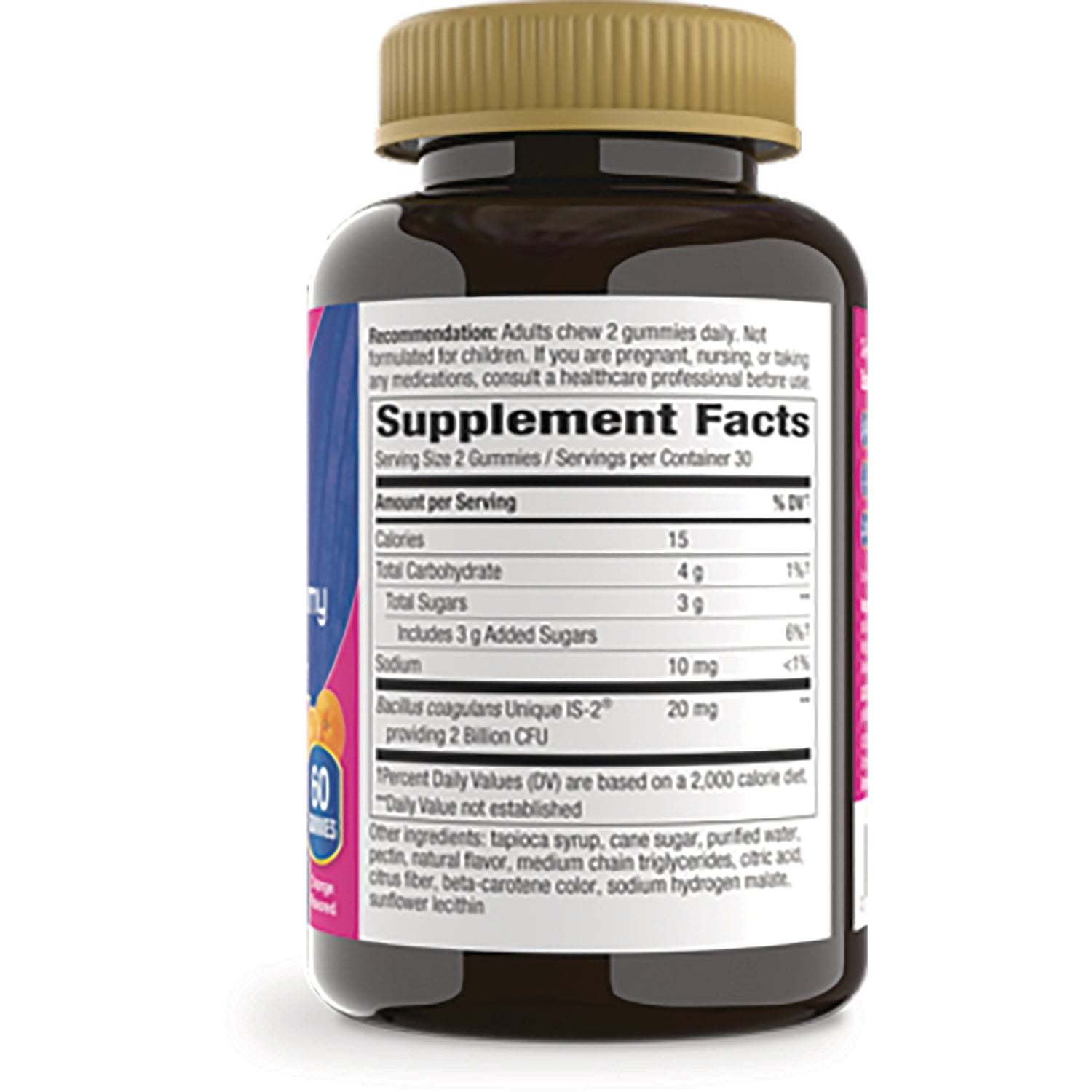 NW1057 | Back of brown supplement bottle showing Supplement Facts label with nutrition facts and ingredient list