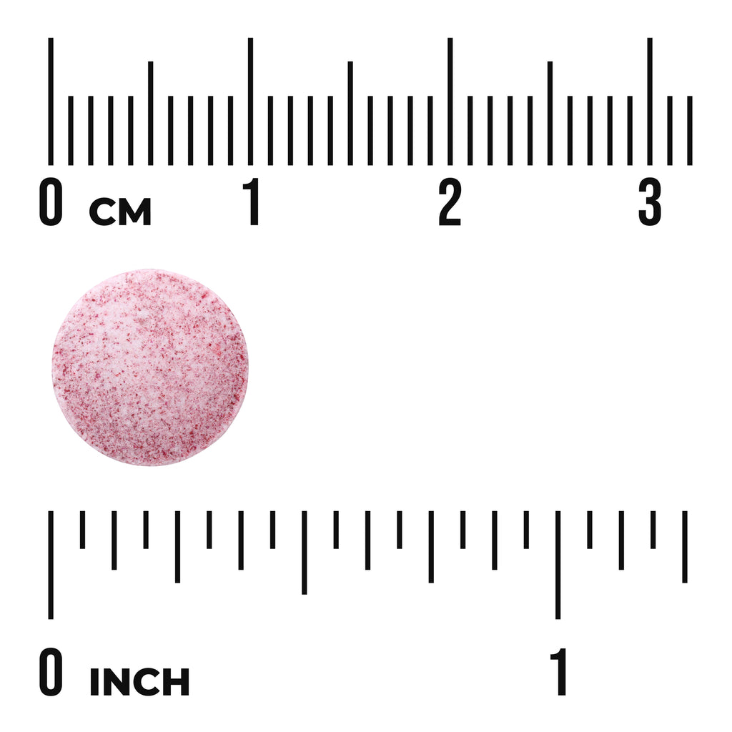 SWU122 | Pink speckled round tablet shown with cm and inch rulers for size - Thumbnail