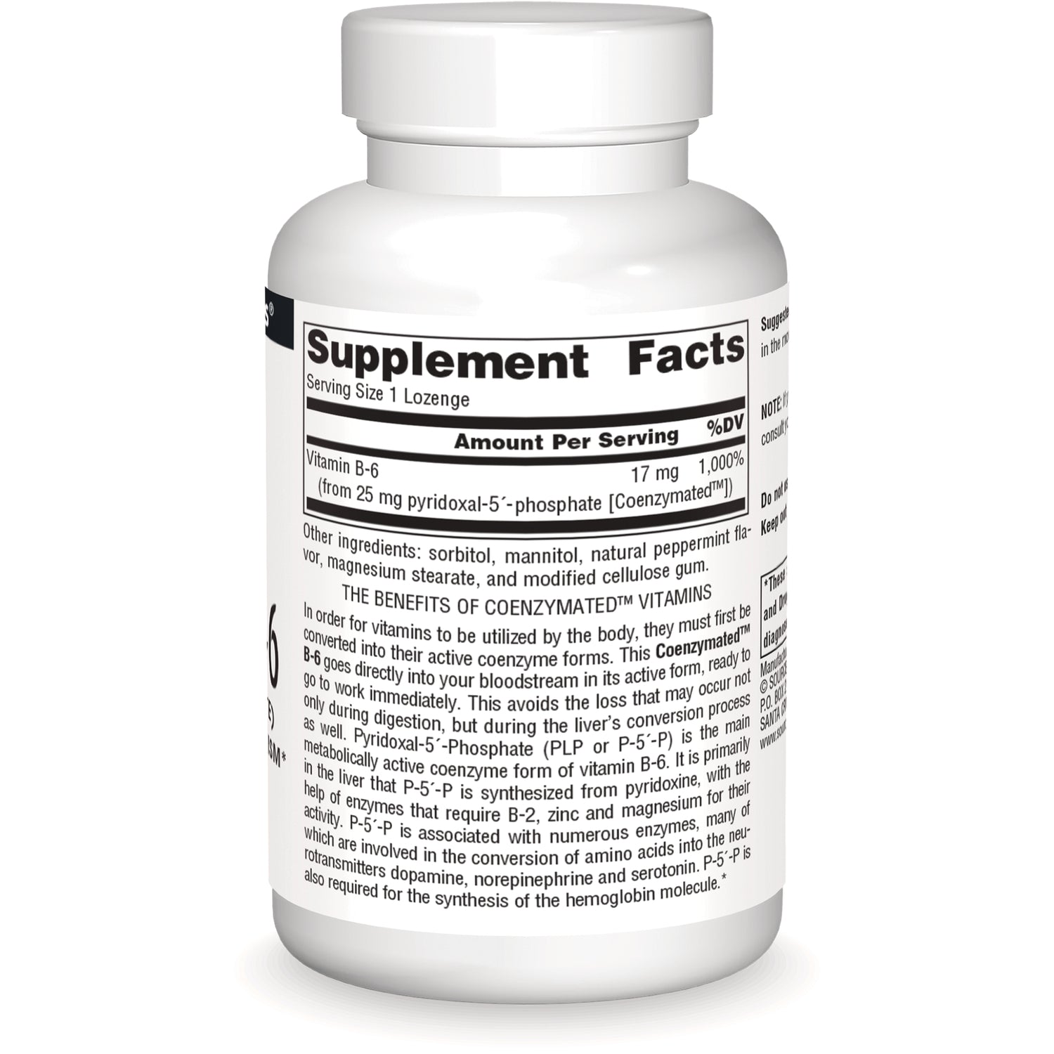 SN335 | Back label with Supplement Facts for vitamin B-6 lozenges