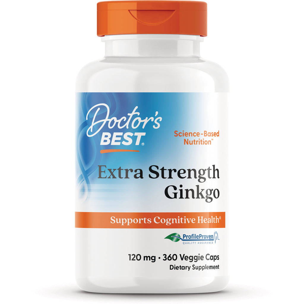 DB172 | Doctor's Best Extra Strength Ginkgo supplement bottle, 120 mg 360 veggie caps, supports cognitive health - Thumbnail