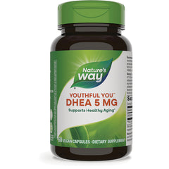 ET438 | Nature's Way Youthful You DHEA 5 MG supplement bottle, 60 vegan capsules