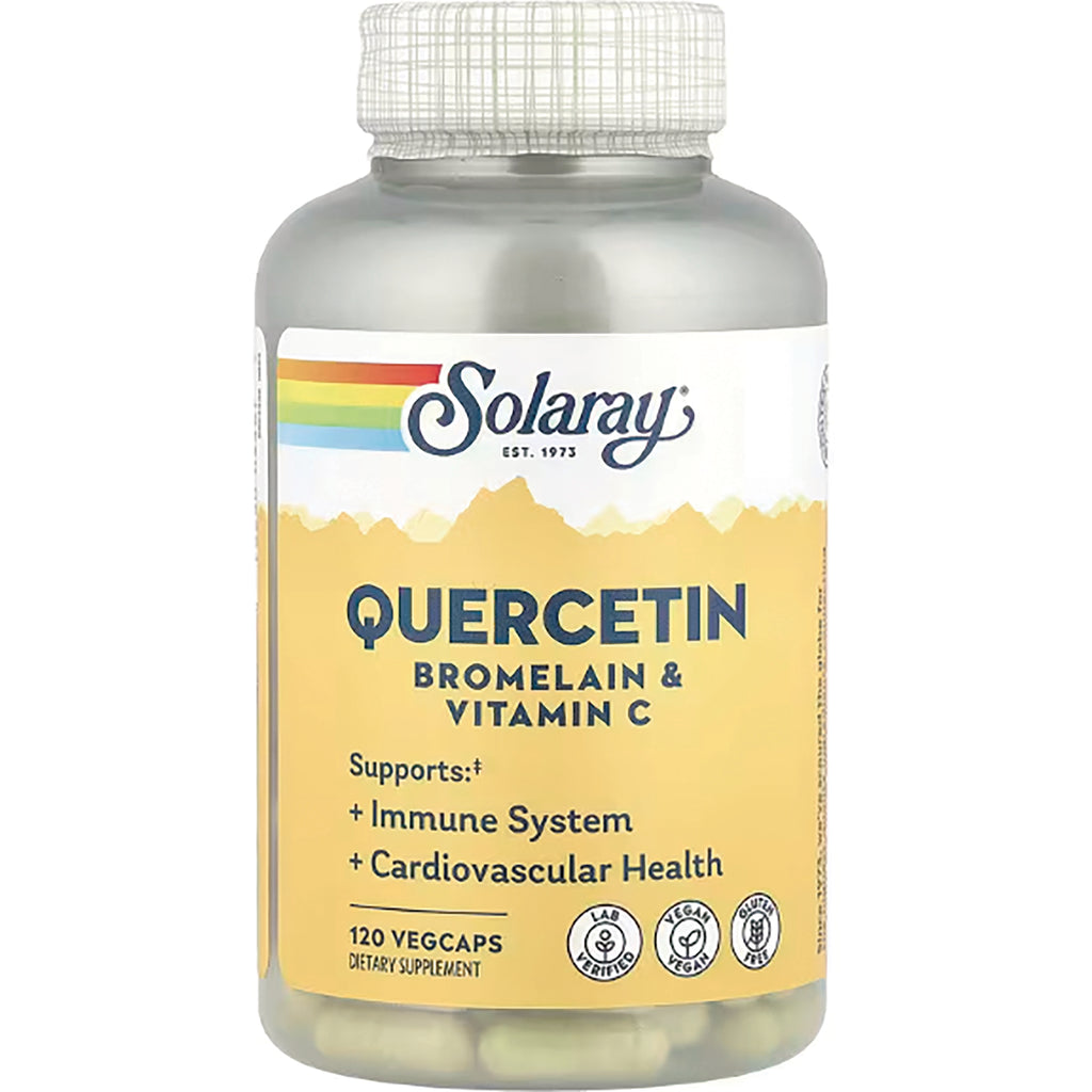 SLR221 | Solaray Quercetin bromelain and vitamin C supplement bottle, 120 vegcaps, yellow label - Thumbnail