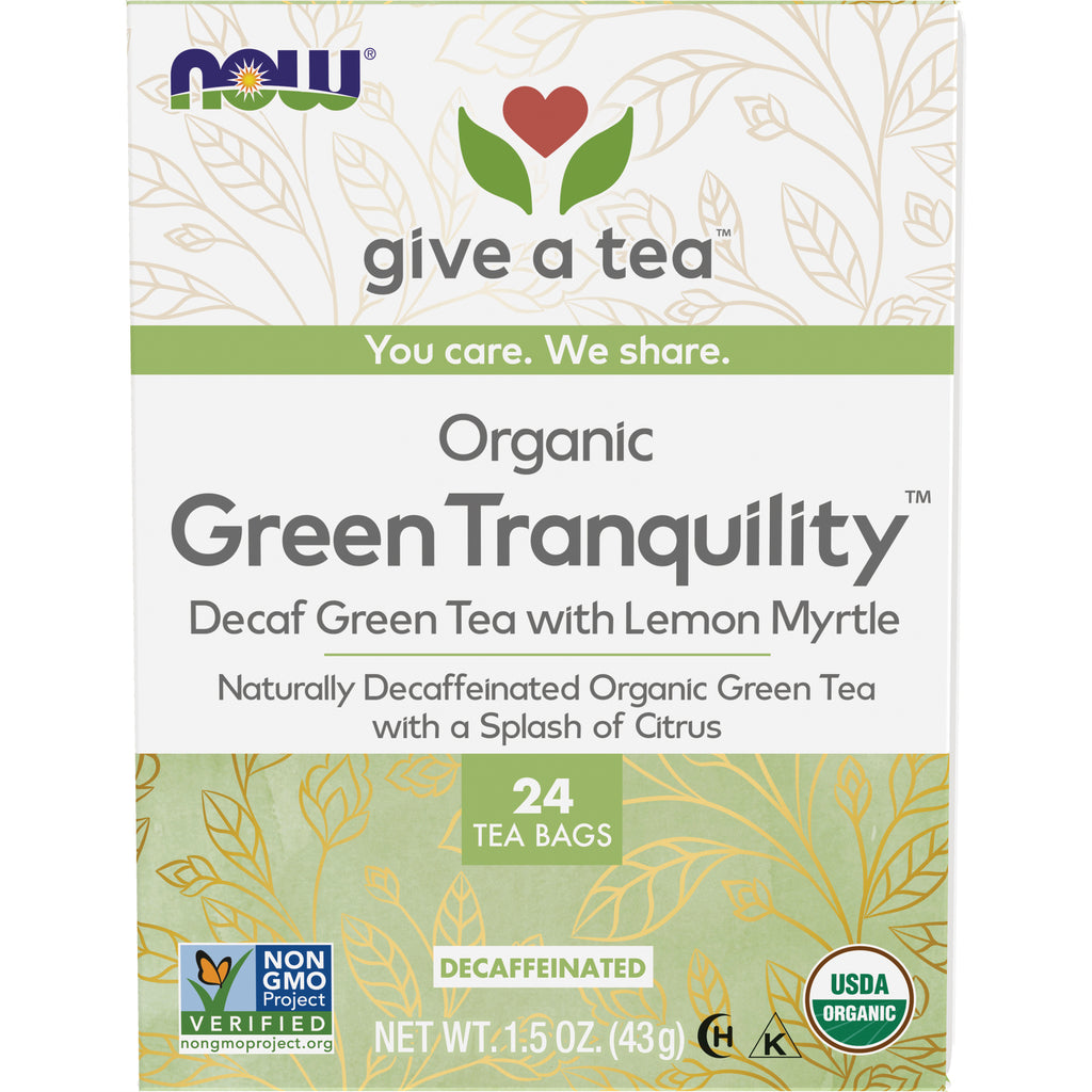 NWF1098 | NOW Give a Tea Organic Green Tranquility decaf green tea with lemon myrtle box, 24 tea bags, USDA Organic - Thumbnail
