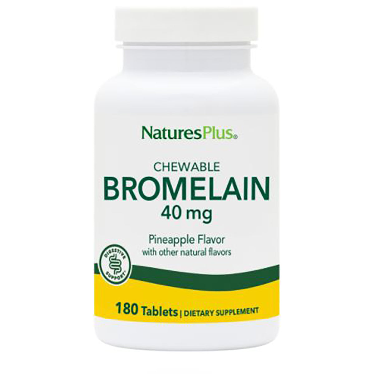 NTP302 | NaturesPlus chewable Bromelain 40 mg pineapple flavor bottle, 180 tablets