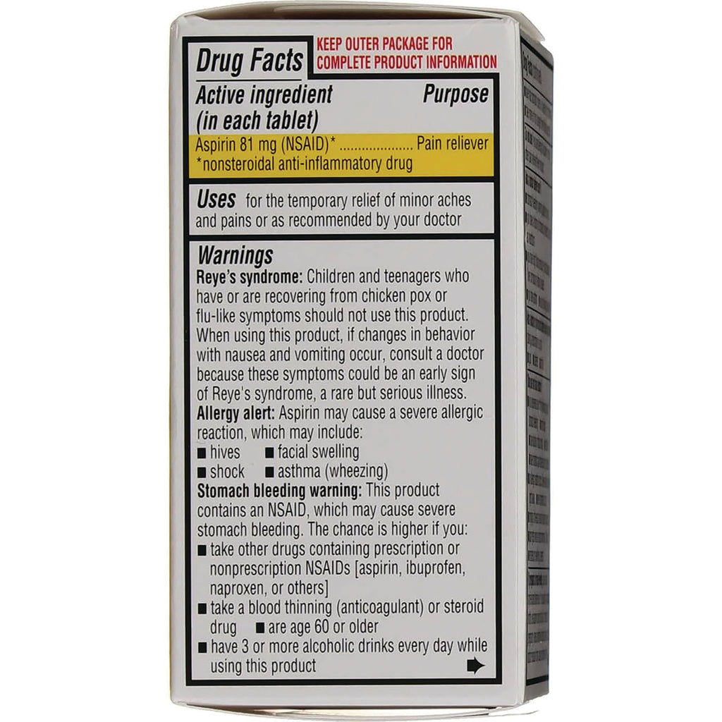 QCH023 | back panel with Drug Facts showing active ingredient Aspirin 81 mg and warning text - Thumbnail