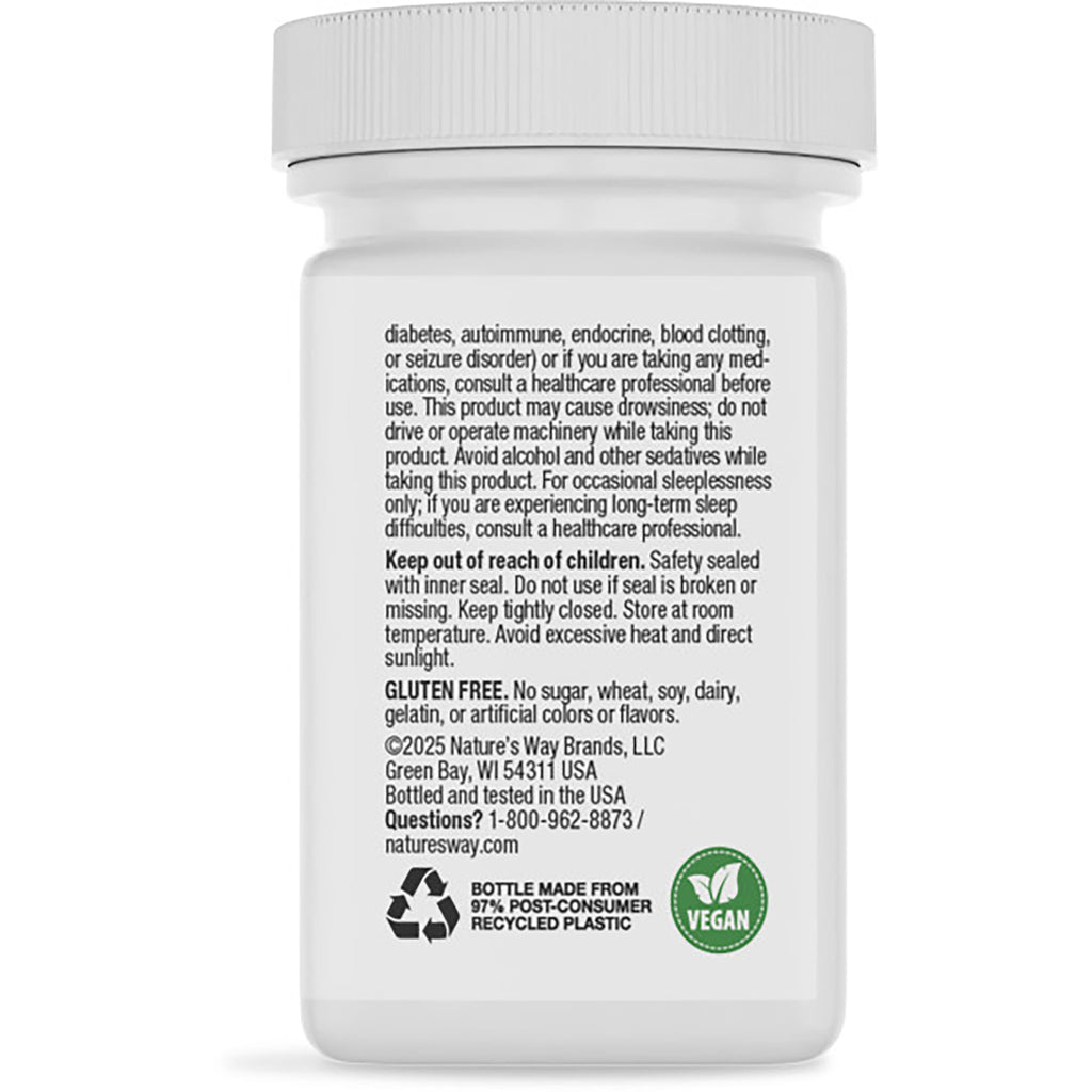 NW784 | Back label of white supplement bottle with warning text, gluten free statement, vegan and recycling icons - Thumbnail