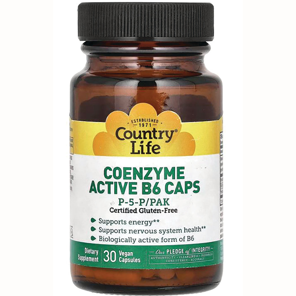CRL561 | Country Life Coenzyme Active B6 Caps bottle, P-5-P/PAK, certified gluten-free, 30 vegan capsules - Thumbnail