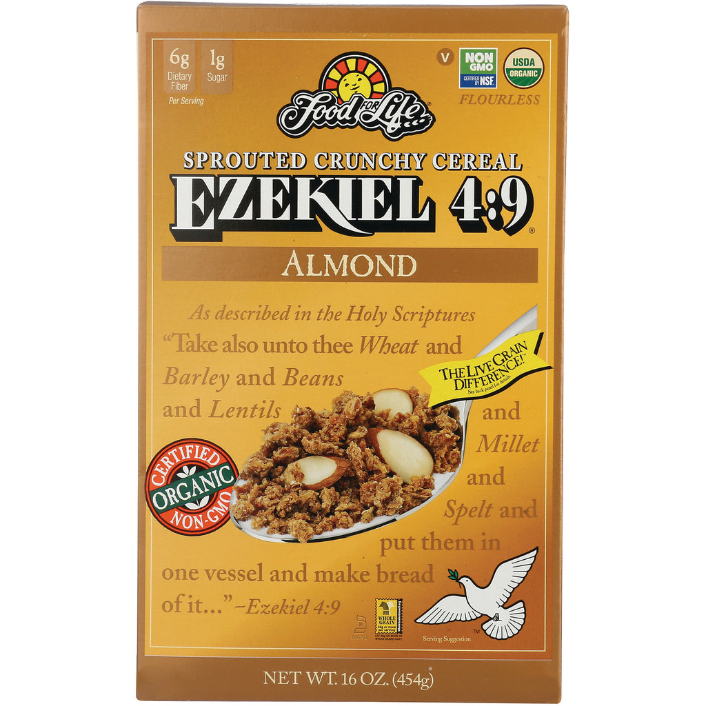 FFL001 | Food for Life EZEKIEL 4:9 Almond sprouted crunchy cereal box showing bowl of cereal and organic badge - Thumbnail