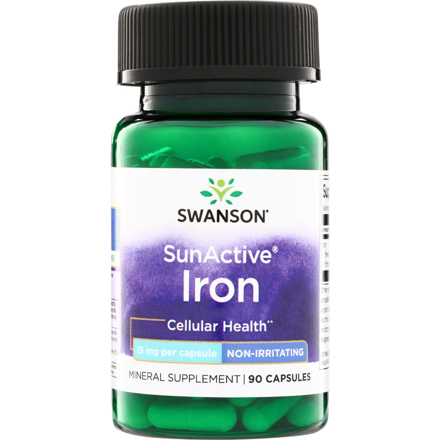 SWU298 | Swanson SunActive Iron for Cellular Health, 15 mg per capsule, non-irritating, 90 capsules