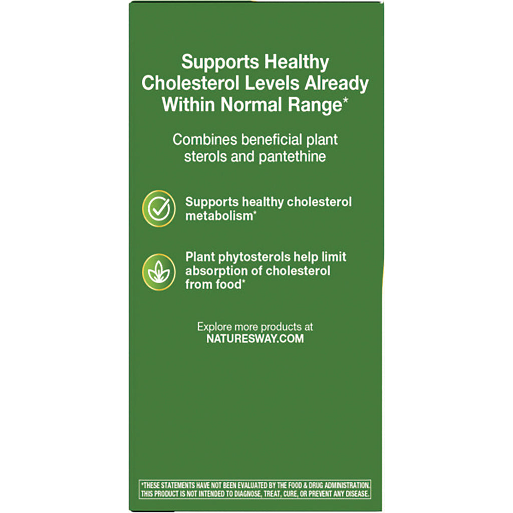 ET258 | Back of green product box stating Supports Healthy Cholesterol Levels Within Normal Range; plant sterols and pantethine - Thumbnail