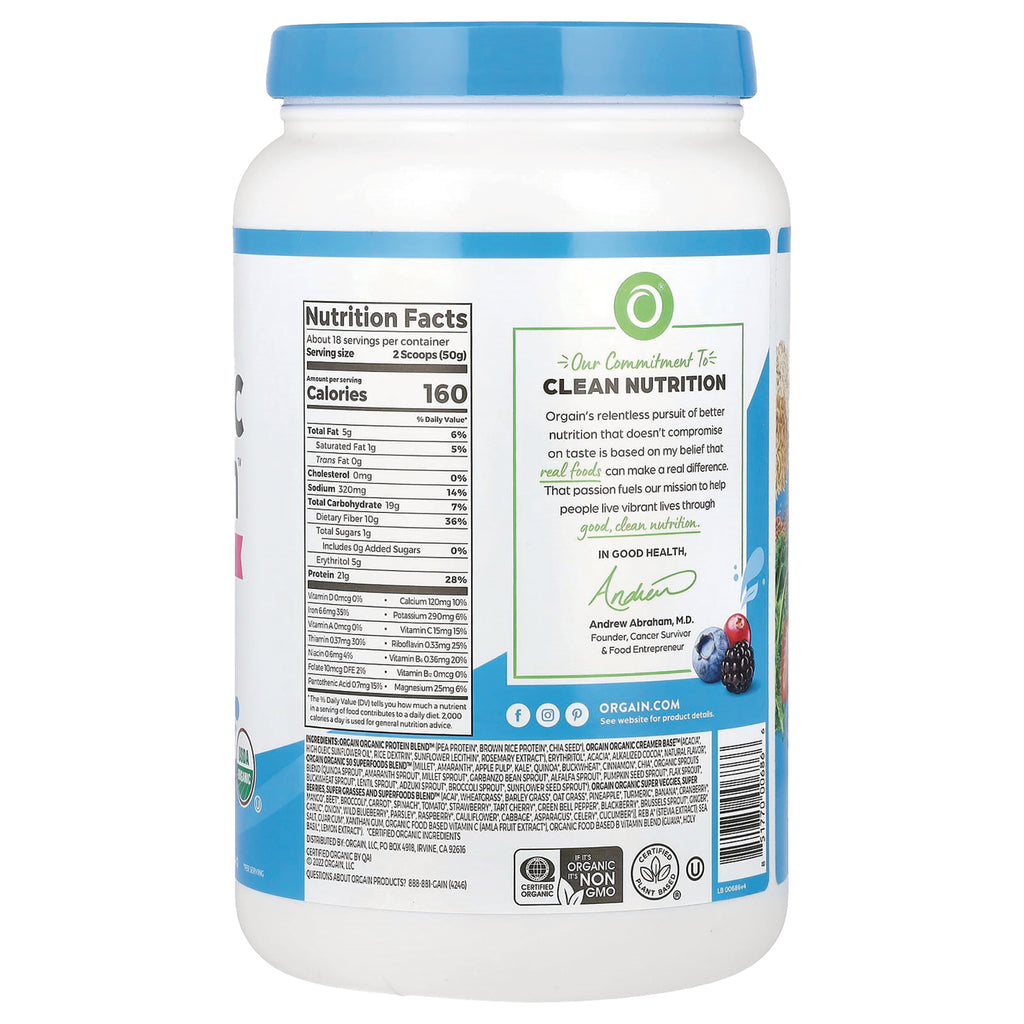 OGN010 | back label showing Nutrition Facts panel and Clean Nutrition pledge on white tub - Thumbnail