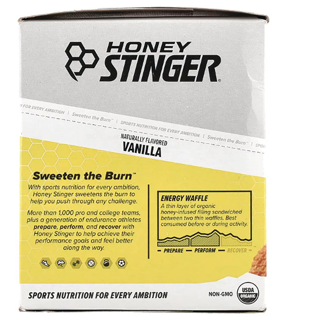 HST067 | Honey Stinger vanilla energy waffle product infographic showing packaging front with branding and product benefits - Thumbnail