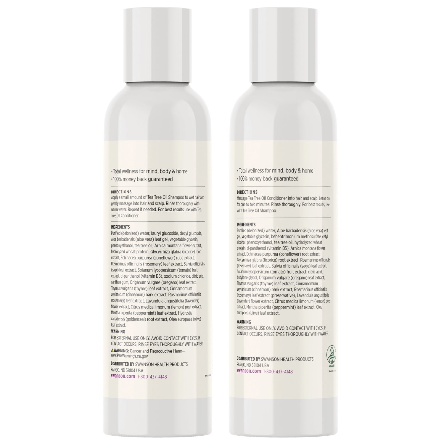 SWU754 | Ingredients, directions, and warnings for SWU744 Tea Tree Oil Shampoo and SWU753 Tea Tree Conditioner