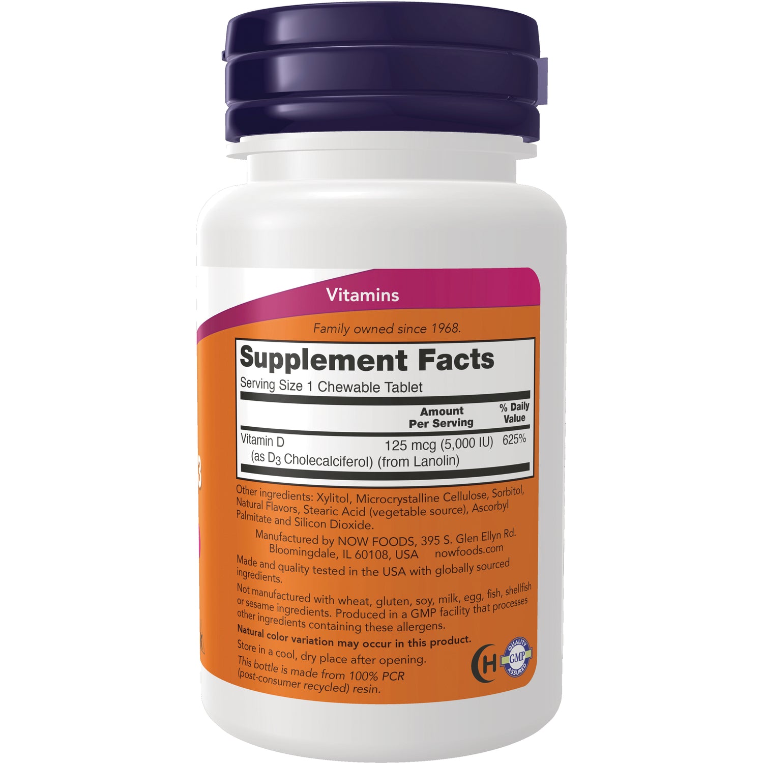 NWF580 | Back of white supplement bottle showing Supplement Facts panel and ingredient list