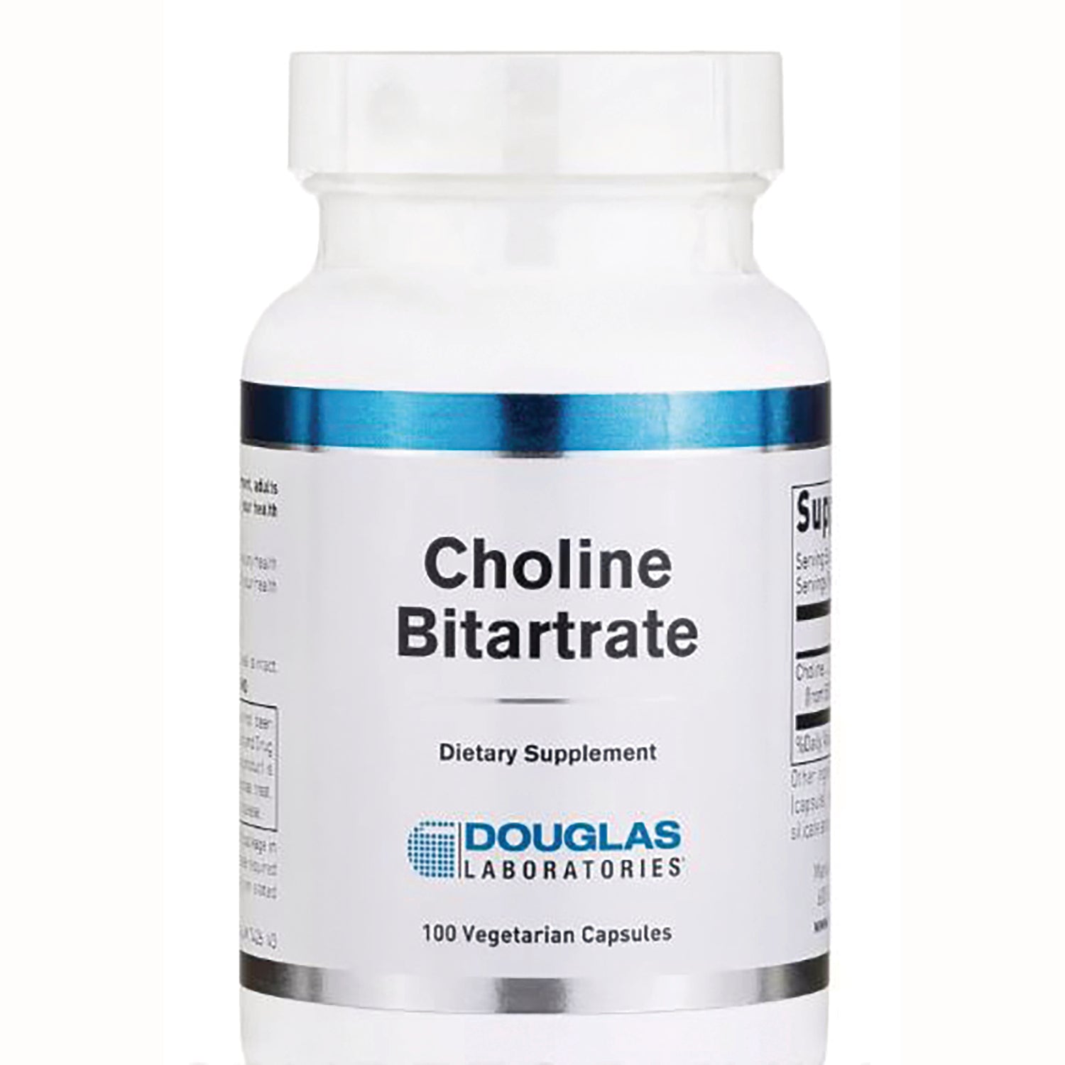 DGL061 | Choline Bitartrate dietary supplement bottle, Douglas Laboratories, 100 vegetarian capsules