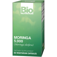 BNN011 | Front of green Bio Nutrition Moringa 5,000 dietary supplement box, 60 vegetarian capsules