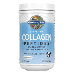GLF279 | Garden of Life grass fed Collagen Peptides tub, unflavored front label, 14 servings