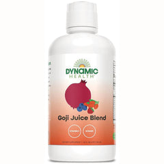 DYH040 | Dynamic Health Goji Juice Blend bottle with pomegranate and berries illustration and vitamin C kosher icons