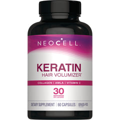 NEC043 | Neocell Keratin hair volumizer bottle labeled Keratin Hair Volumizer, 30 servings, 60 capsules
