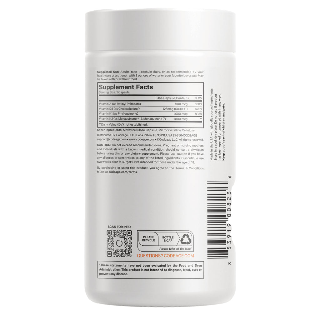 CDG035 | Back label showing Supplement Facts panel, ingredients, barcode and recycle icons on white supplement bottle - Thumbnail