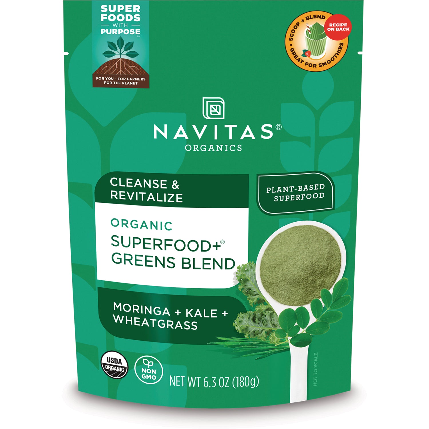 NAV071 | Navitas Organics pouch Organic Superfood+ Greens Blend moringa kale wheatgrass 6.3 oz