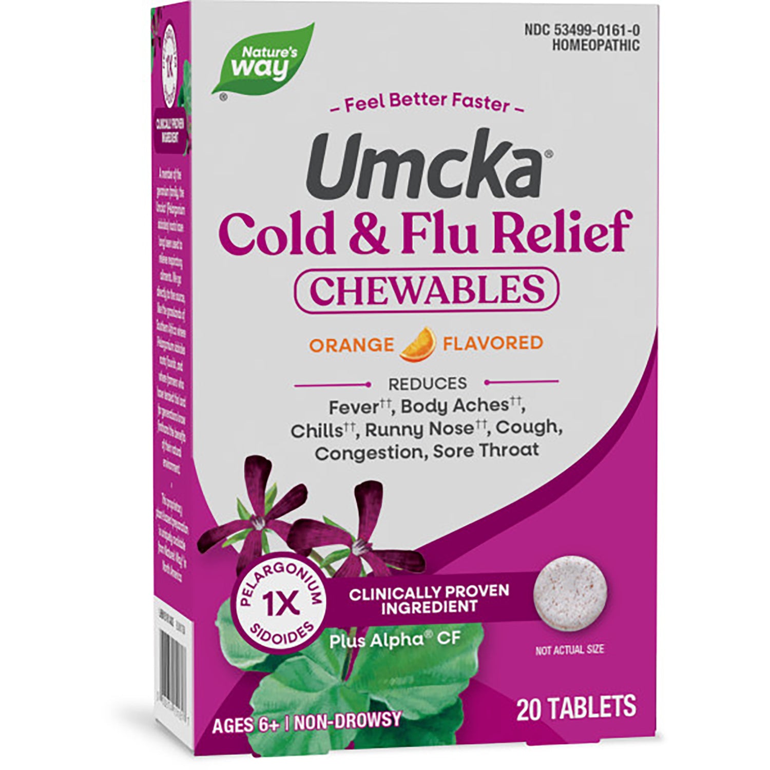 NW745 | Nature's Way Umcka Cold + Flu Relief chewables orange flavored 20 tablets front packaging
