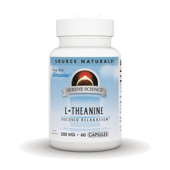 SN974 | Source Naturals L-Theanine 200 mg, 60 capsules bottle, Serene Science, made with Suntheanine