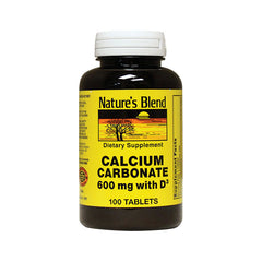 NAB025 | Nature's Blend Calcium Carbonate 600 mg with D3 supplement bottle, 100 tablets