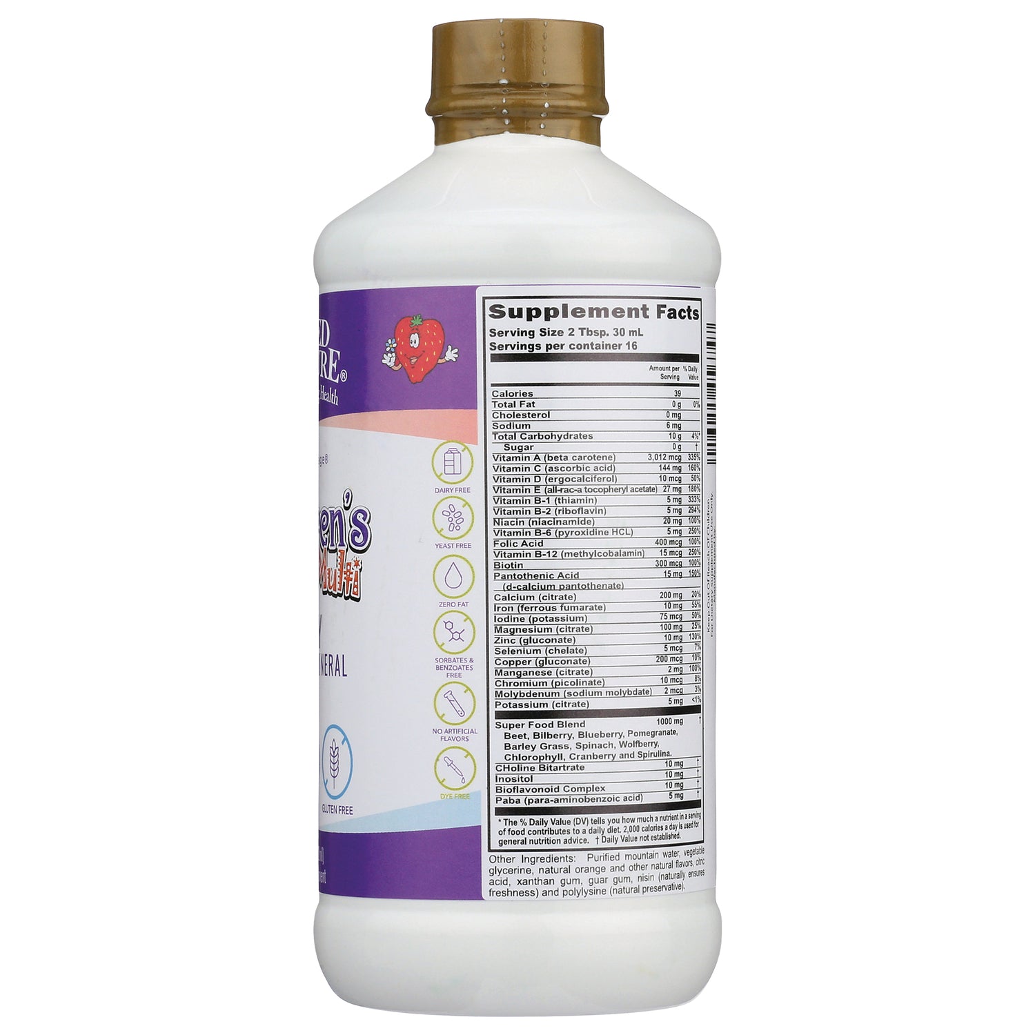 BTR017 | back label with Supplement Facts panel and ingredient list on a children's multivitamin bottle