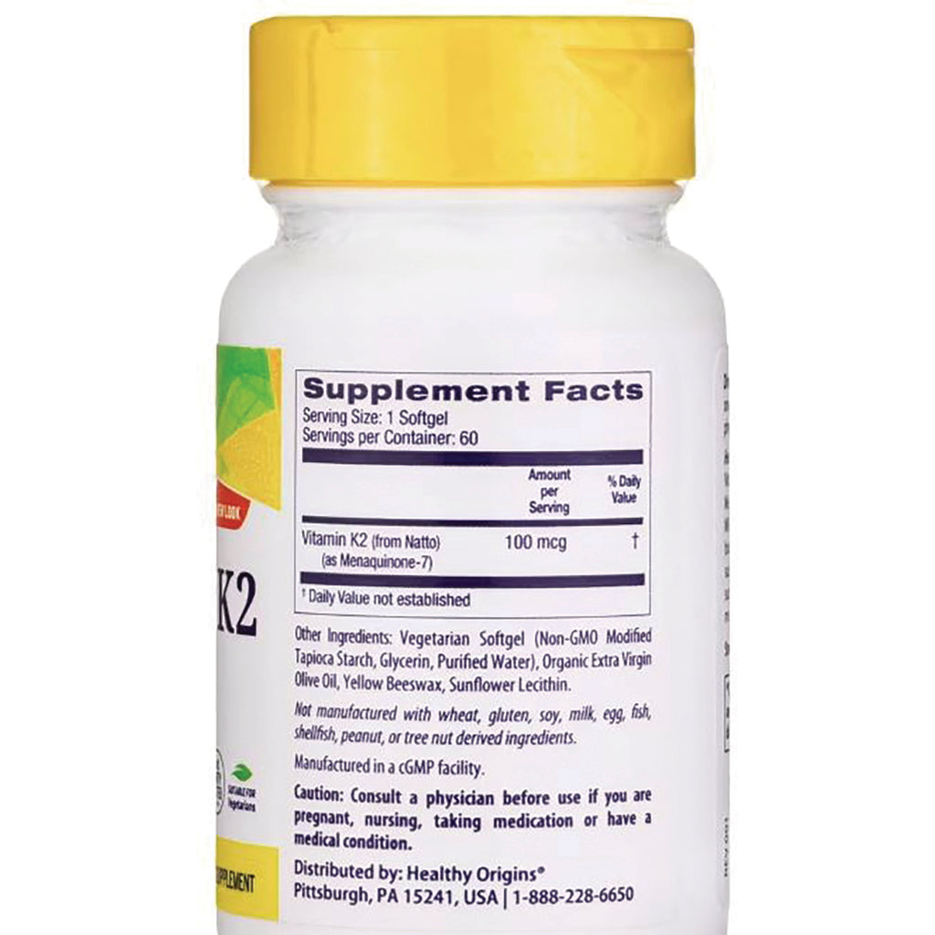 HRG175 | Back label showing Supplement Facts panel and ingredients for vitamin K2 softgels - Thumbnail