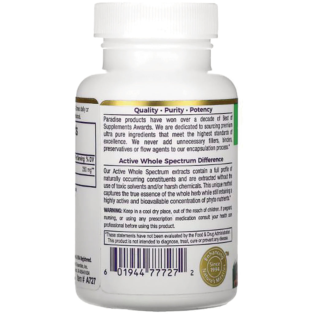 Back of white supplement bottle showing Quality  Purity  Potency header, product information panel and barcode - Thumbnail
