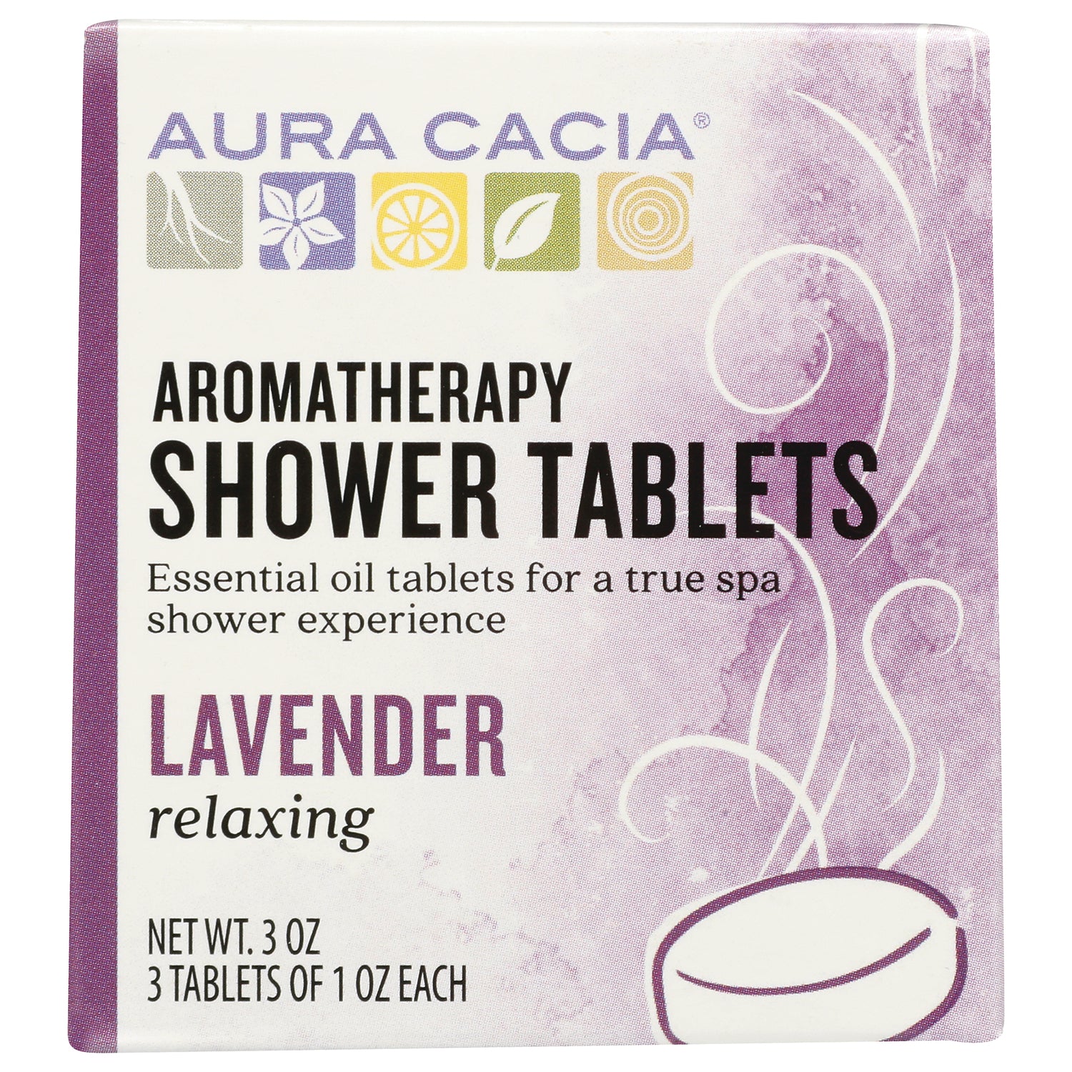 ARC055 | Aura Cacia Aromatherapy Shower Tablets lavender relaxing box, net wt 3 oz (3 tablets)