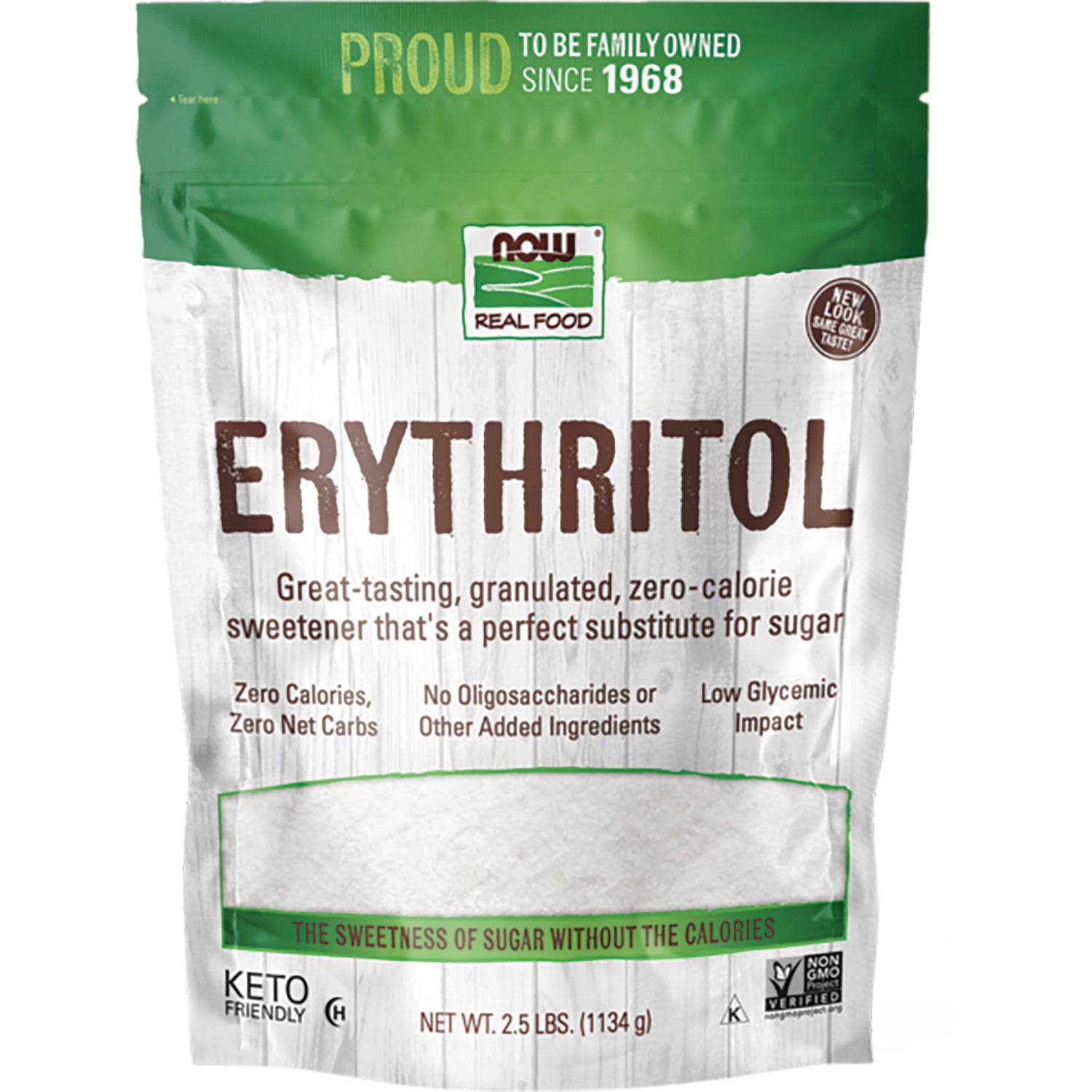 NWF1209 | NOW Real Food erythritol granulated zero-calorie sweetener pouch, 2.5 lbs