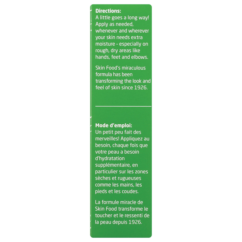 WEL002 | Directions panel for Skin Food: A little goes a long way; apply as needed to rough, dry areas like hands, feet and elbows - Thumbnail