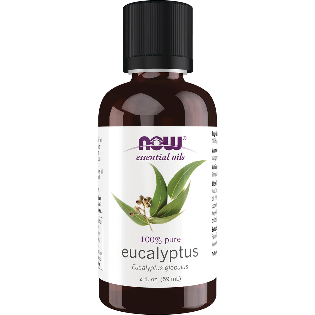 NWF242 | 2 fl oz brown glass bottle of NOW essential oils 100% pure eucalyptus - Thumbnail