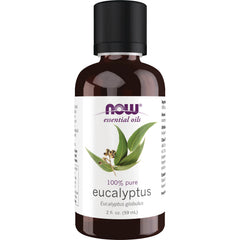 NWF242 | 2 fl oz brown glass bottle of NOW essential oils 100% pure eucalyptus