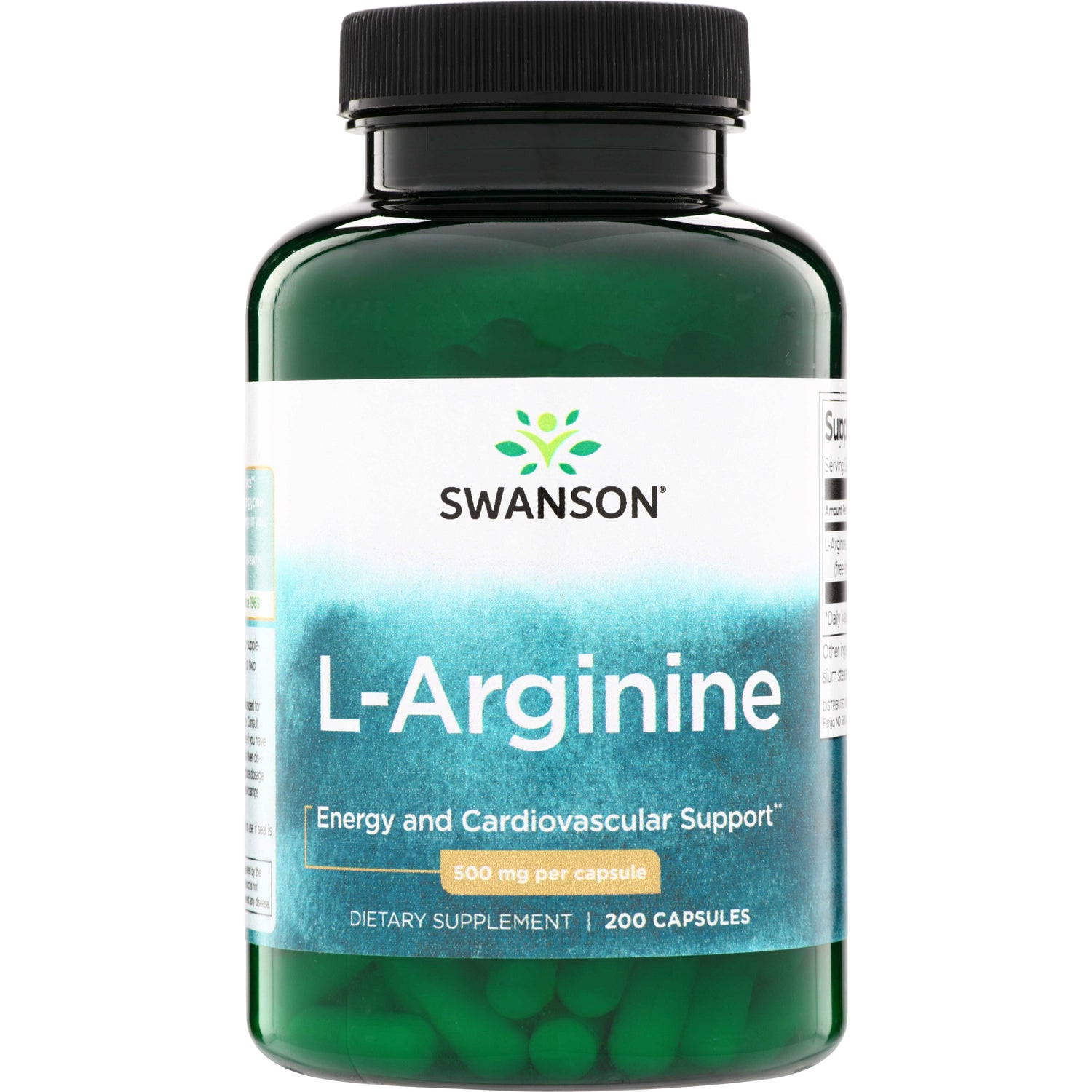 SW935 | Swanson L-Arginine 500 mg per capsule, 200-capsule bottle, Energy and Cardiovascular Support