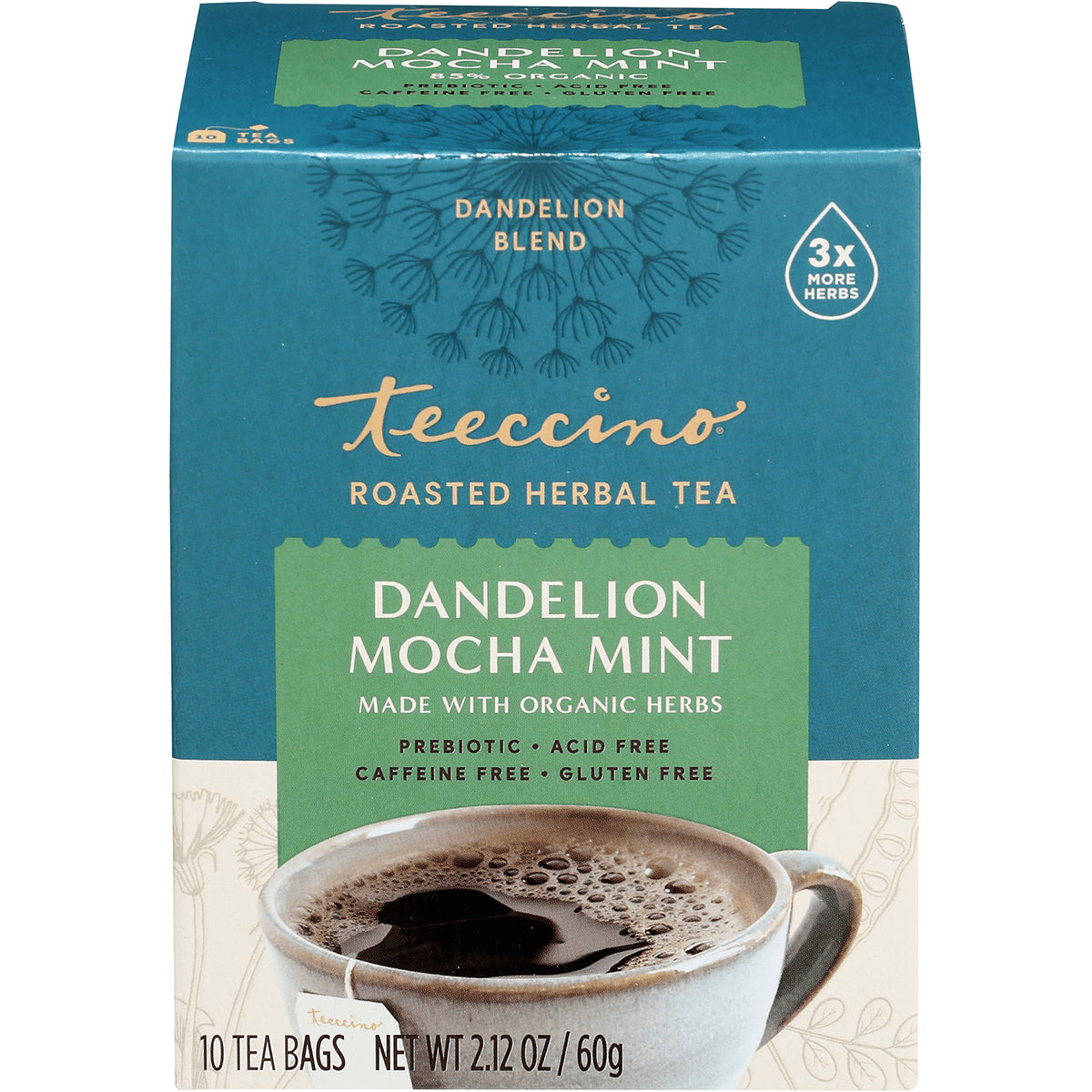 TCN021 | Teeccino Dandelion Mocha Mint roasted herbal tea, 10 tea bags
